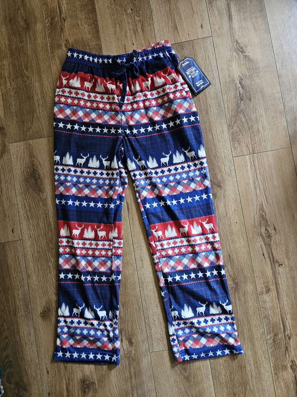 Bottoms Out Mens Fleece Red & Blue Reindeer Medium Pajama Pants